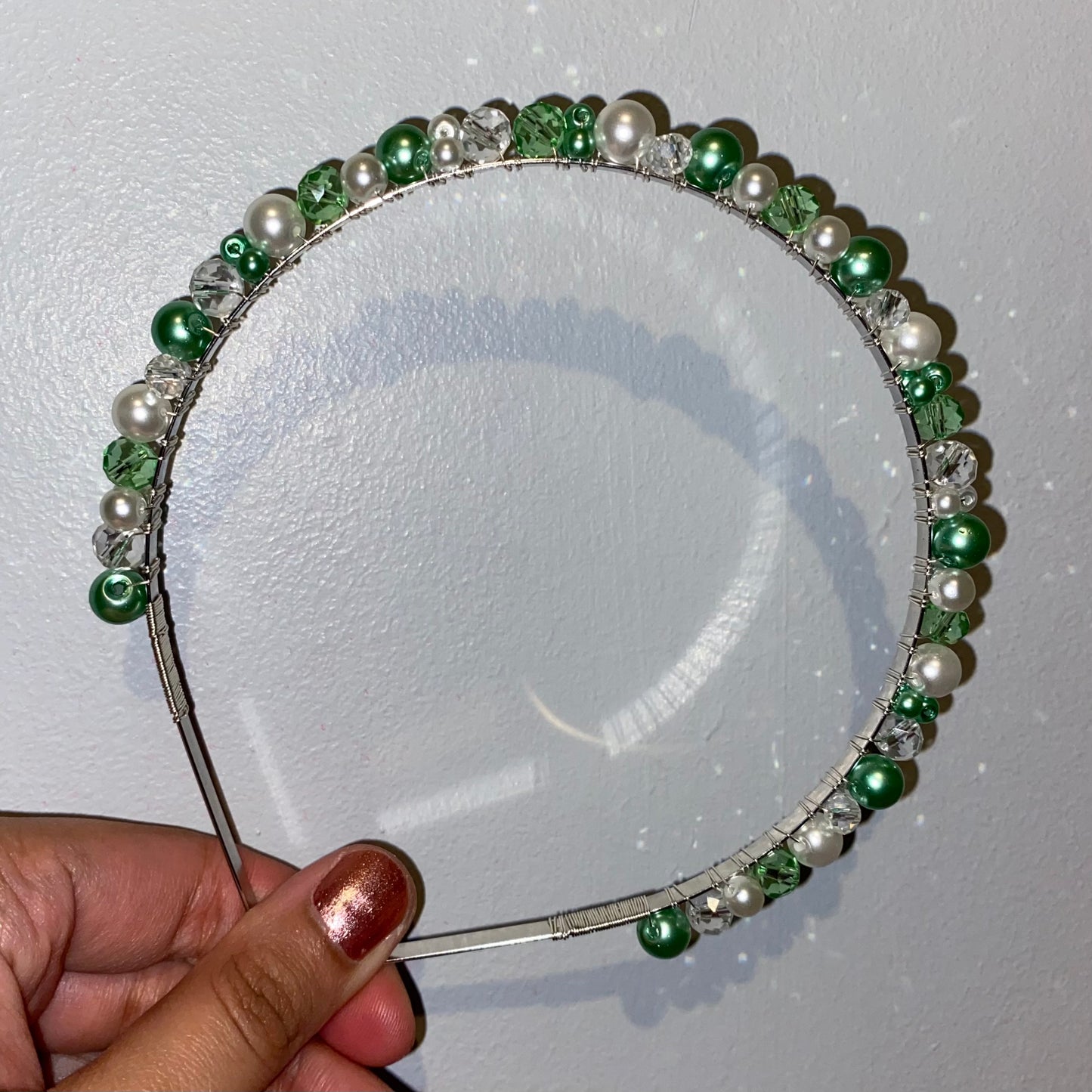 Green & White Pearl Hairband