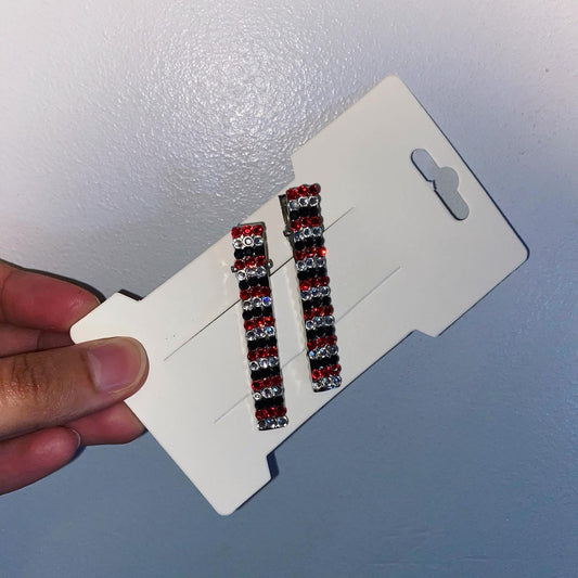 Red, Silver & Black Hair Clips (Pair)